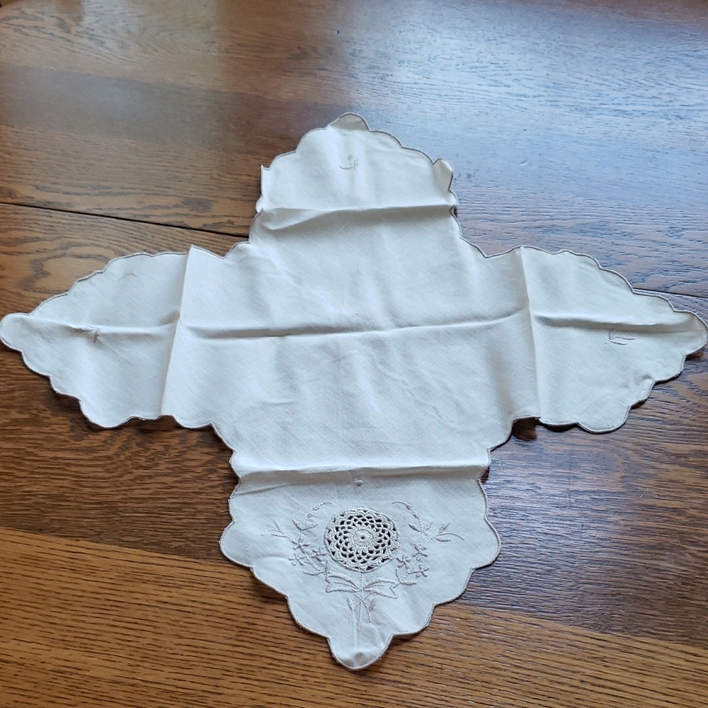 Vtg- Embroidered Cream Bread Basket Linen